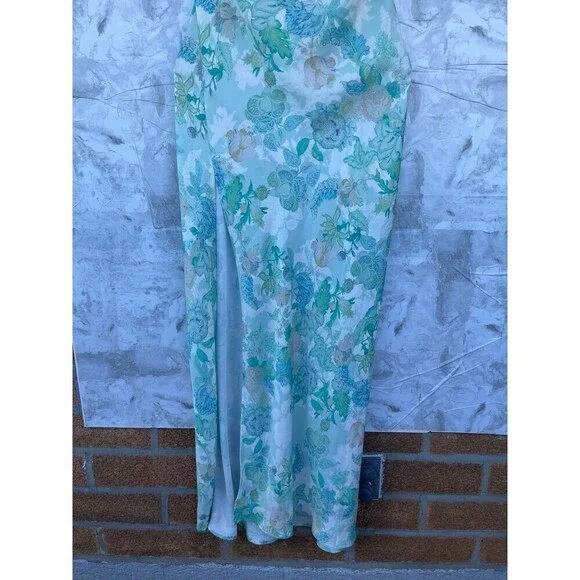RESA River Dress Blue green Floral Maxi Long Open Back Straps satin size large - Picture 5 of 12